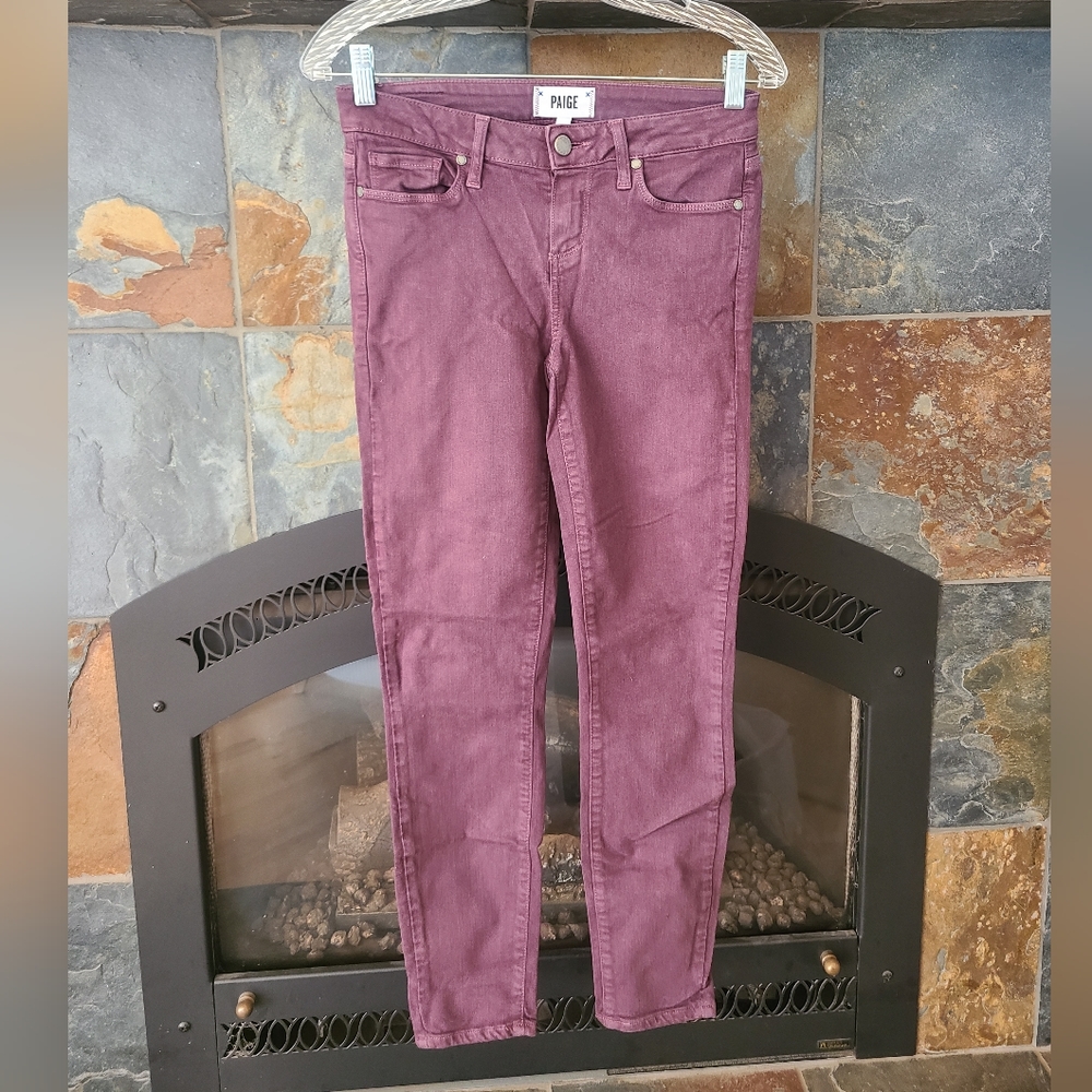 Paige Verdugo Wine Red Mid-High Rise Ankle Skinny Jeans size 26 27” inseam